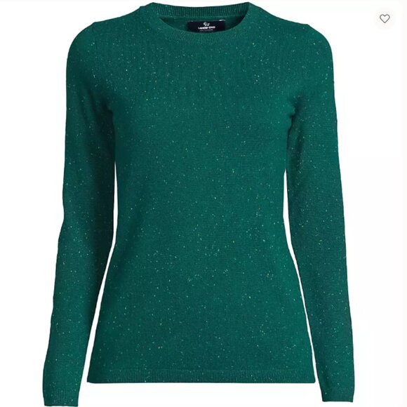 NWT Lands End 100% Cashmere Sweater Size L Green Speckled - Picture 1 of 13